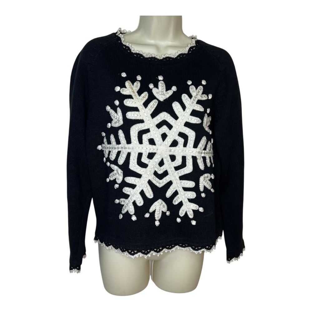 Vintage Michael Simon 90’s Ugly Christmas Sweater Snowflake Embellished VTG